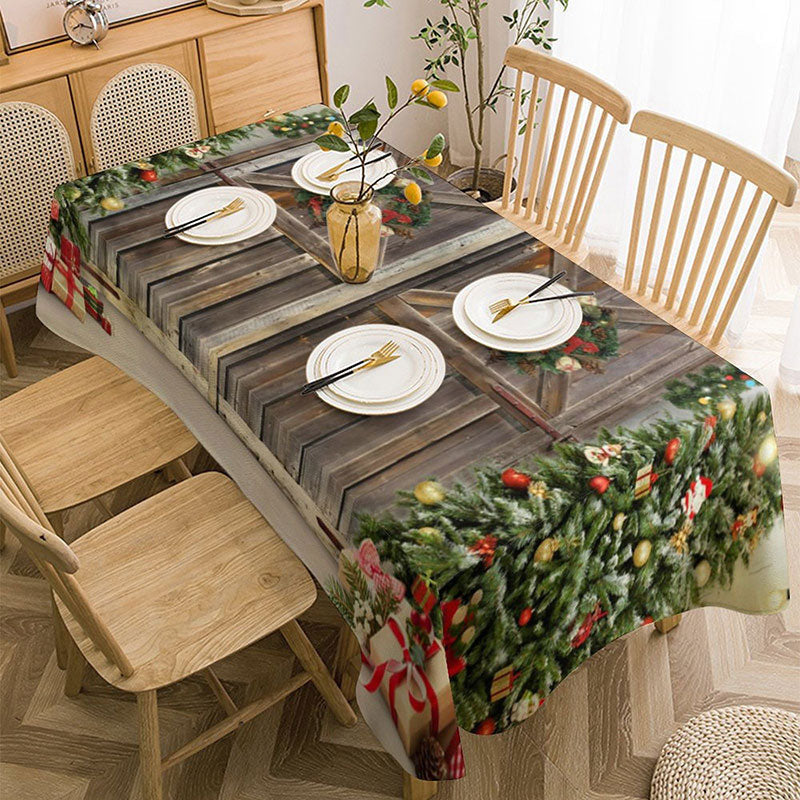 Aperturee - Glitter Light Wood Door Tree Christmas Tablecloth