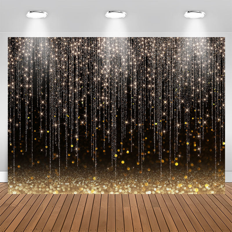 Aperturee - Glitter Lines And Black Golden Bokeh Birthday Backdrop