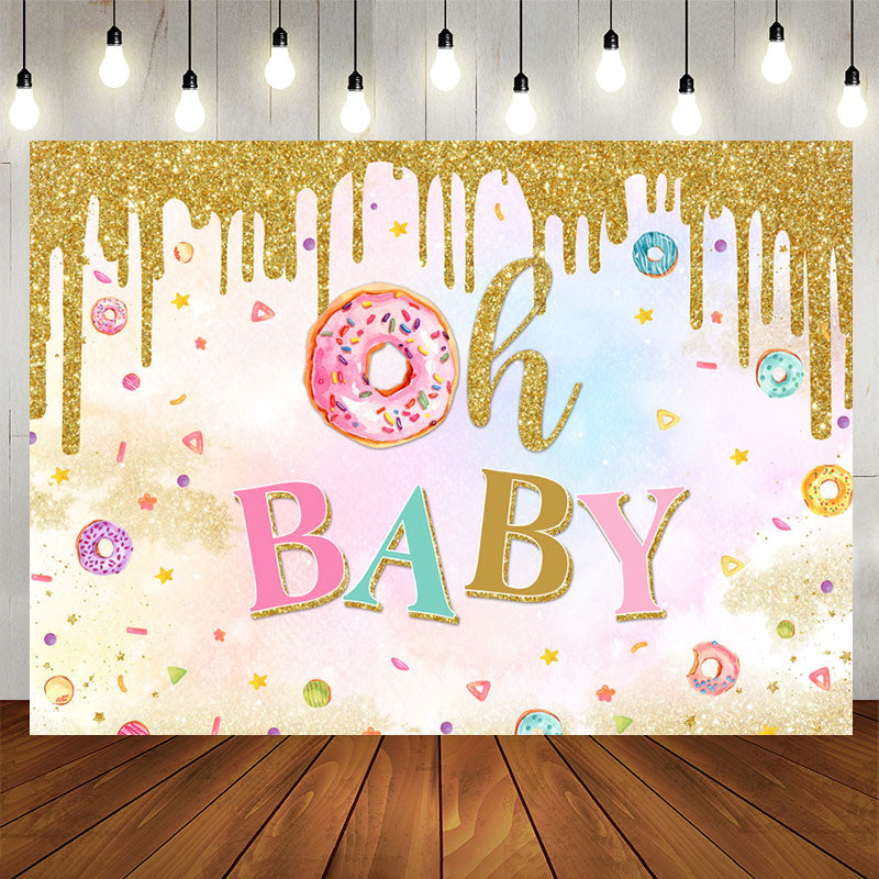 Aperturee - Glitter Lovely Donut Baby Shower Backdrop For Girl