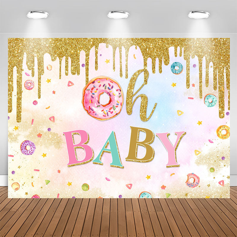 Aperturee - Glitter Lovely Donut Baby Shower Backdrop For Girl