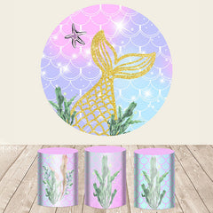 Aperturee Glitter Lovely Mermaid Tail Themed Round Backdrop Kit