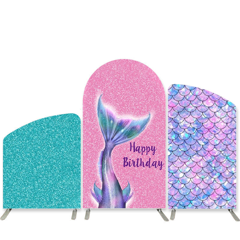 Aperturee Glitter Mermaid Happy Birthday Arch Backdrop Kit