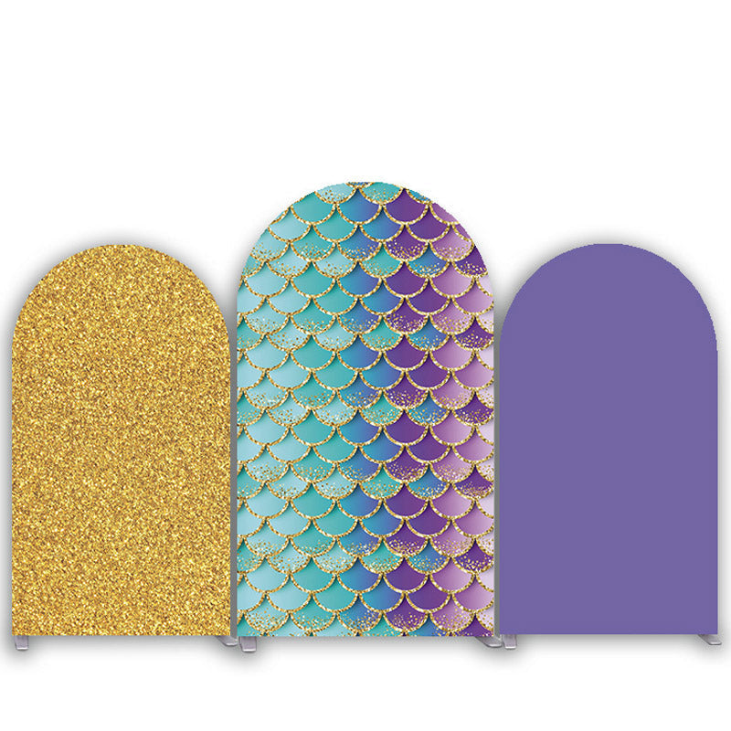 Aperturee Glitter Mermaid Theme Glod Purple Arch Backdrop Kit