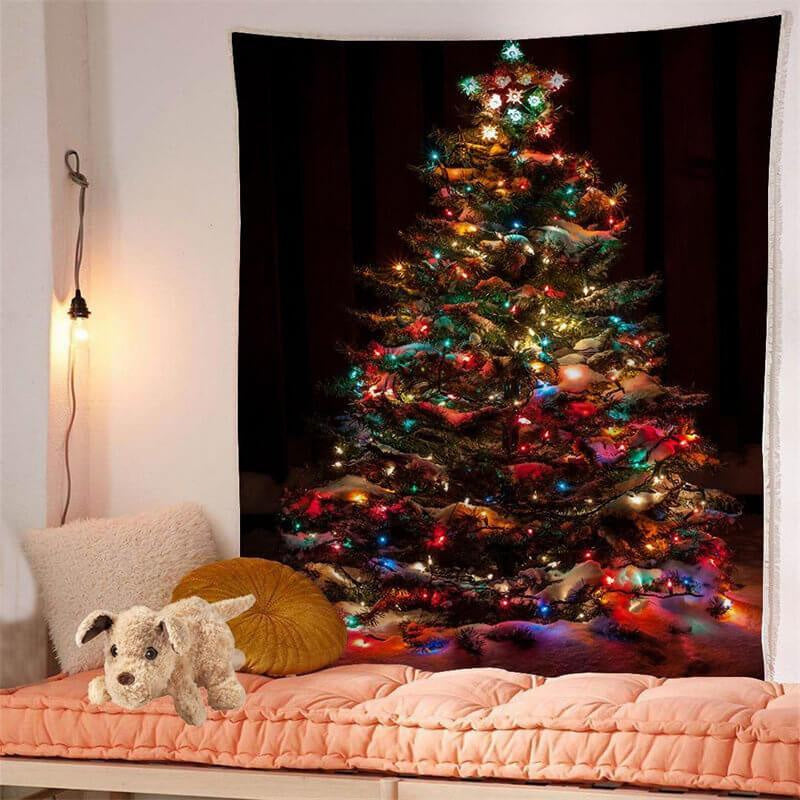 Aperturee - Glitter Multicolor Christmas Tree Holiday Wall Tapestry