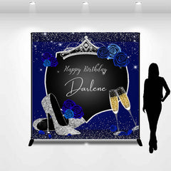 Aperturee - Glitter Navy Blue Floral Custom Birthday Backdrop