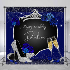 Aperturee - Glitter Navy Blue Floral Custom Birthday Backdrop