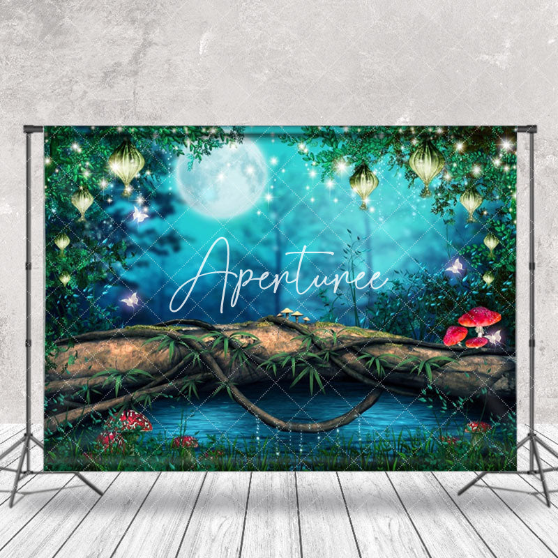 Aperturee - Glitter Pendant Night Forest Trunk Photo Backdrop