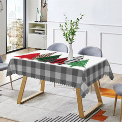 Aperturee - Glitter Pine Trees Grey Plaid Christmas Tablecloth