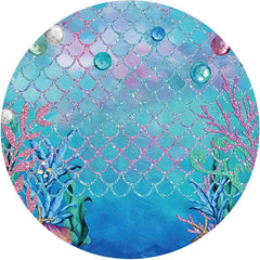 Aperturee - Glitter Pink And Blue Sea World Round Birthday Backdrop