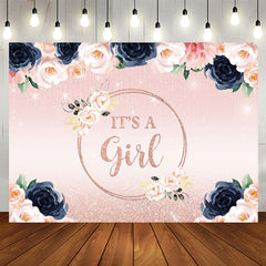 Aperturee - Glitter Pink And Floral Its A Girl Baby Shower Backdrop