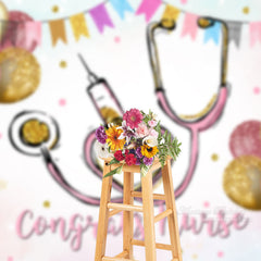 Aperturee - Glitter Pink Balloons Congrats Nurse Photo Backdrop