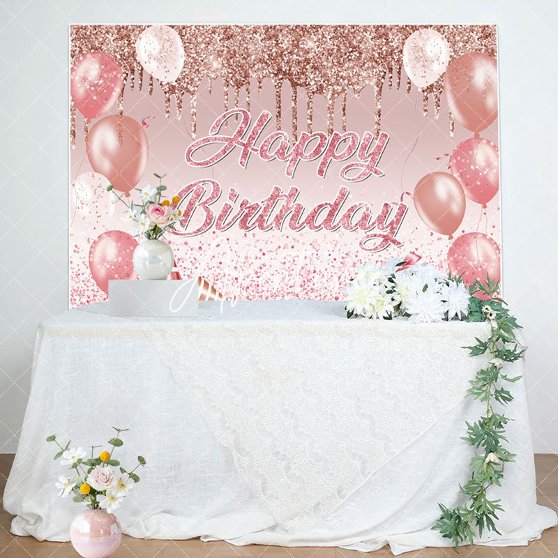 Aperturee - Glitter Pink Balloons Gift Happy Birthday Backdrop