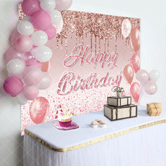 Aperturee - Glitter Pink Balloons Gift Happy Birthday Backdrop