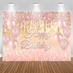 Aperturee - Glitter Pink Balloons Rose Gold Happy Birthday Backdrop