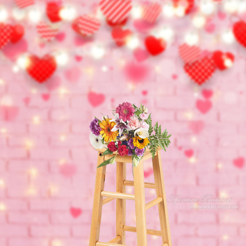 Aperturee - Glitter Pink Brick Wall Valentines Photo Backdrop