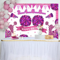 Aperturee - Glitter Pink Cheerleading Happy Birthday Backdrop