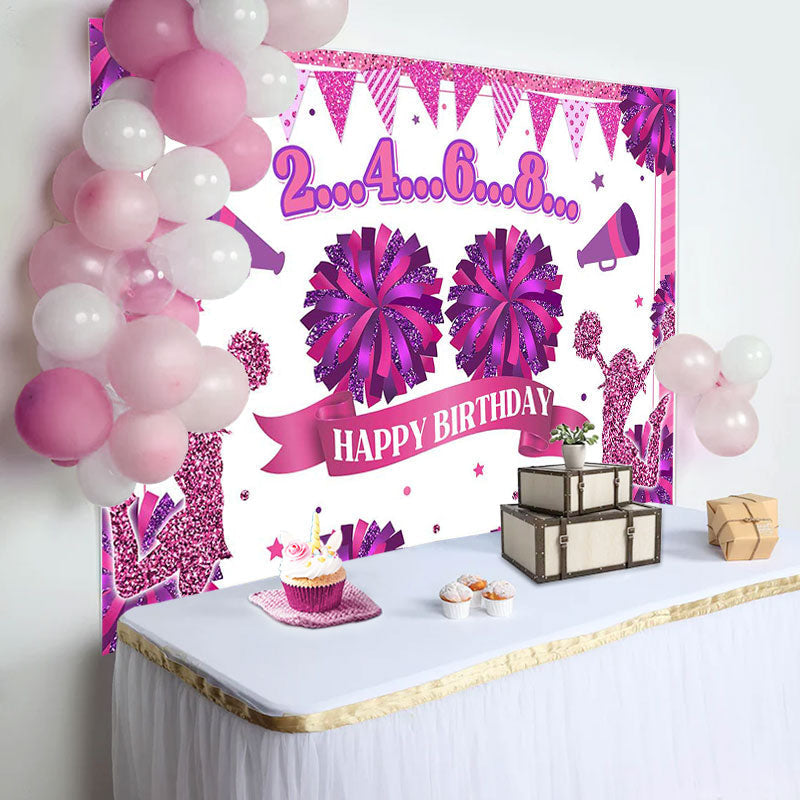 Aperturee - Glitter Pink Cheerleading Happy Birthday Backdrop