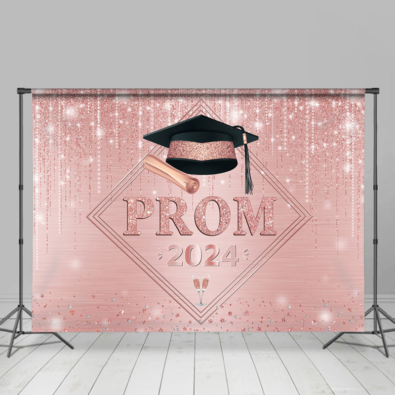 Aperturee - Glitter Pink Diamonds Hat Graduation Prom Backdrop