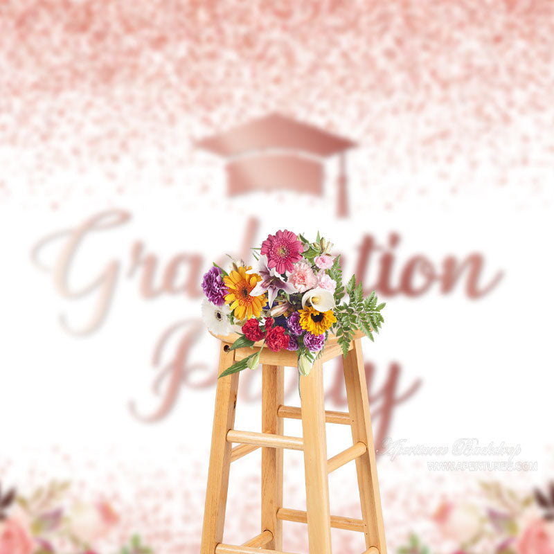 Aperturee - Glitter Pink Floral Grad Party Photography Backdrop