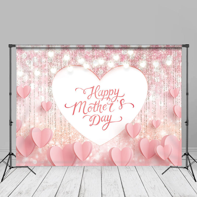 Aperturee - Glitter Pink Heart Bokeh Mothers Day Photo Backdrop