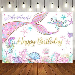 Aperturee - Glitter Pink Mermaid In The Sea Happy Birthday Backdrop