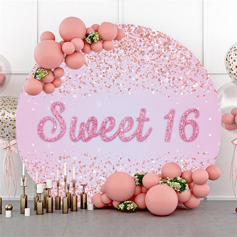 Aperturee Glitter Pink Simple Sweet 16 Birthday Round Backdrop