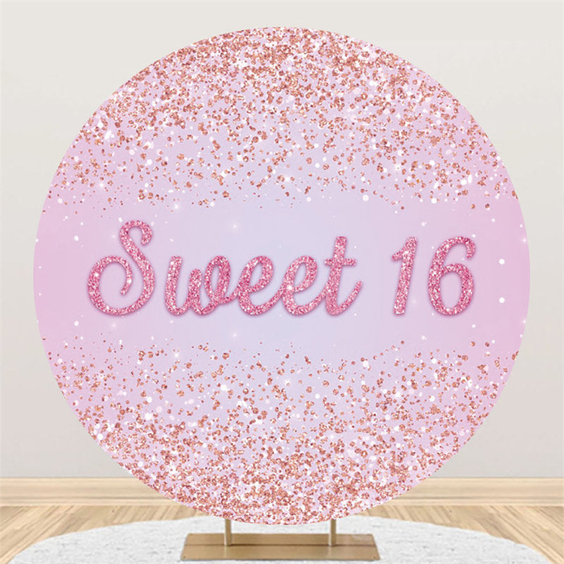 Aperturee Glitter Pink Simple Sweet 16 Birthday Round Backdrop