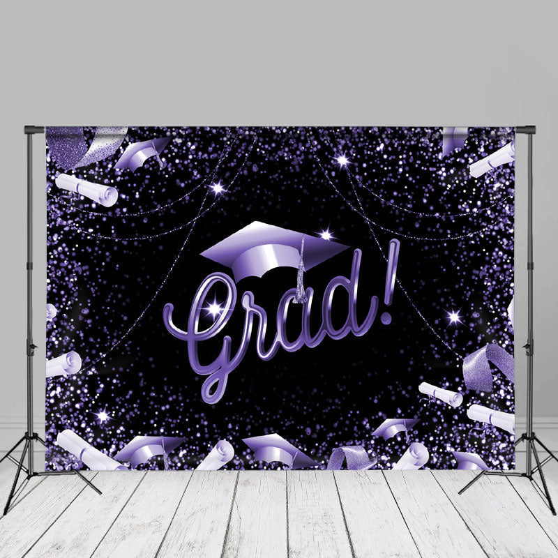 Aperturee - Glitter Purple Black Ribbon Grad Photo Booth Backdrop