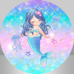 Aperturee - Glitter Purple Dream Mermaid 1st Round Birthday Backdrop