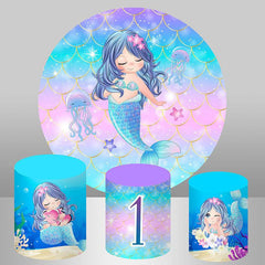 Aperturee Glitter Purple Dream Mermaid 1st Round Birthday Backdrop