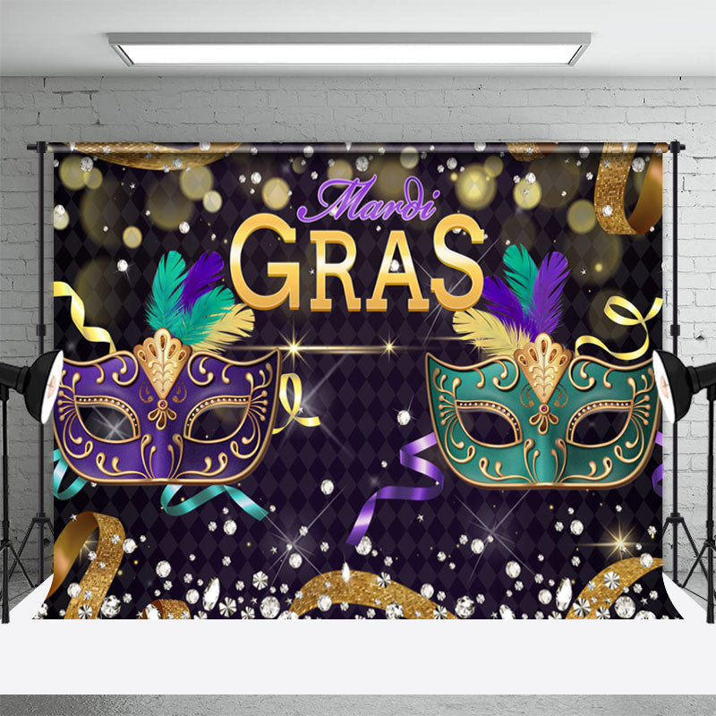 Aperturee - Glitter Purple Green Masquerade Mardi Gras Backdrop