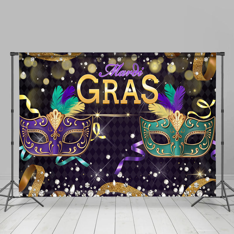 Aperturee - Glitter Purple Green Masquerade Mardi Gras Backdrops