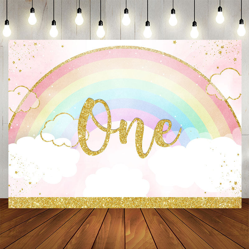 Aperturee - Glitter Rainbow And Cloud Happy 1St Birthday Backdrop