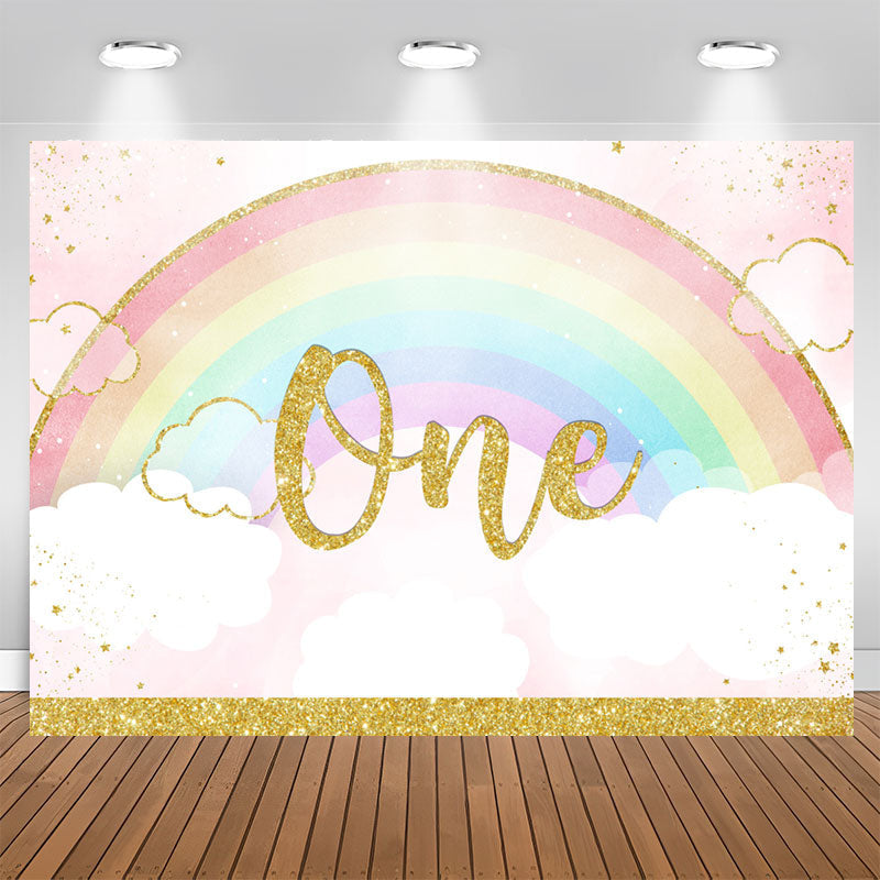 Aperturee - Glitter Rainbow And Cloud Happy 1St Birthday Backdrop