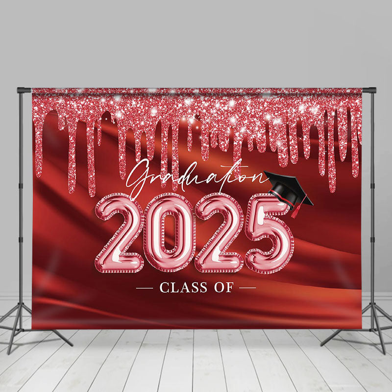 Aperturee - Glitter Red Class Of 2025 Grad Backdrop For Photos