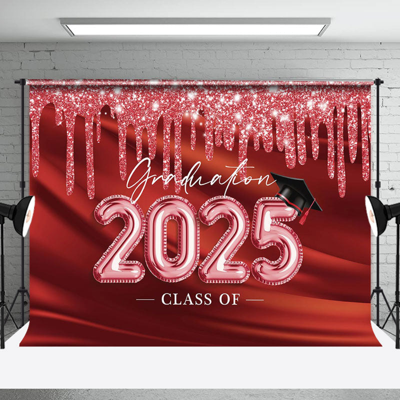 Aperturee - Glitter Red Class Of 2025 Grad Backdrop For Photos