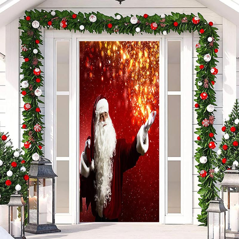 Aperturee - Glitter Red Gold Santa Claus Christmas Door Cover