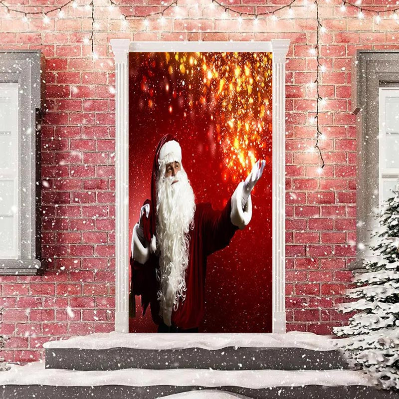 Aperturee - Glitter Red Gold Santa Claus Christmas Door Cover