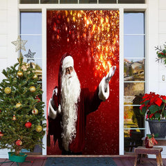 Aperturee - Glitter Red Gold Santa Claus Christmas Door Cover