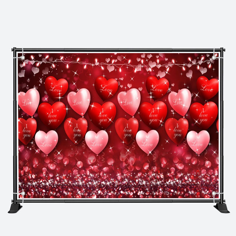 Aperturee - Glitter Red Heart Balloons Valentines Day Backdrop