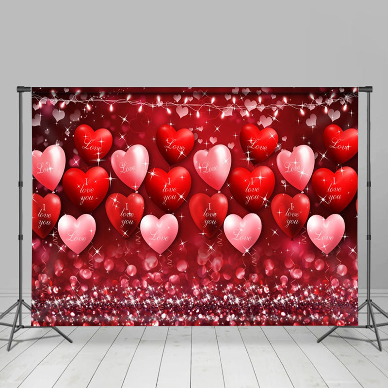 Aperturee - Glitter Red Heart Balloons Valentines Day Backdrop