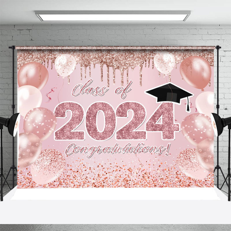 Aperturee - Glitter Rose Pink Balloon Class 2024 Grad Backdrop