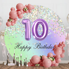 Aperturee - Glitter Sequin Round Happy 10th Birthday Backdrop