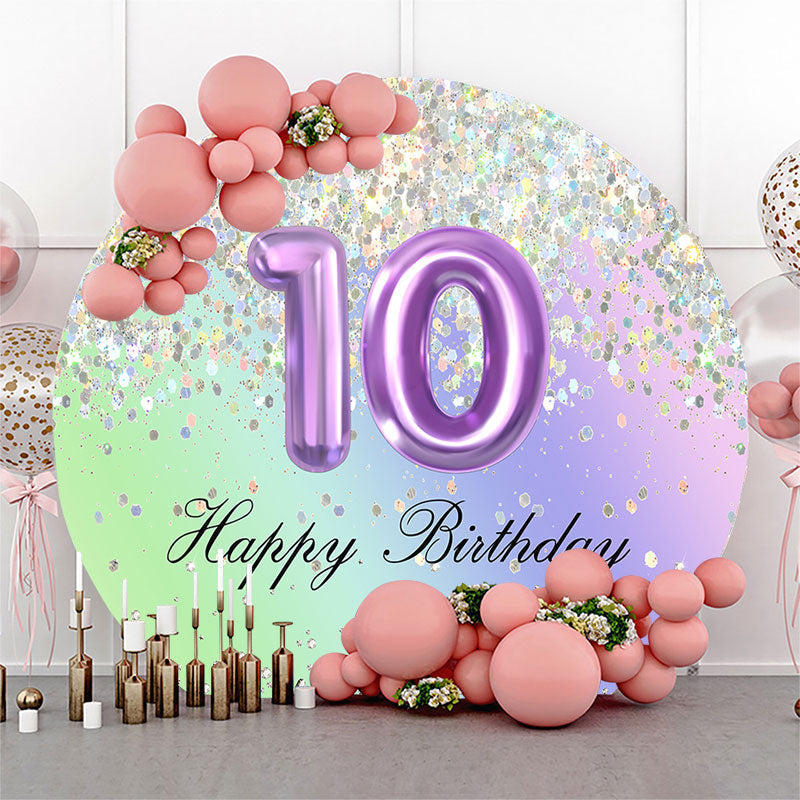 Aperturee - Glitter Sequin Round Happy 10th Birthday Backdrop