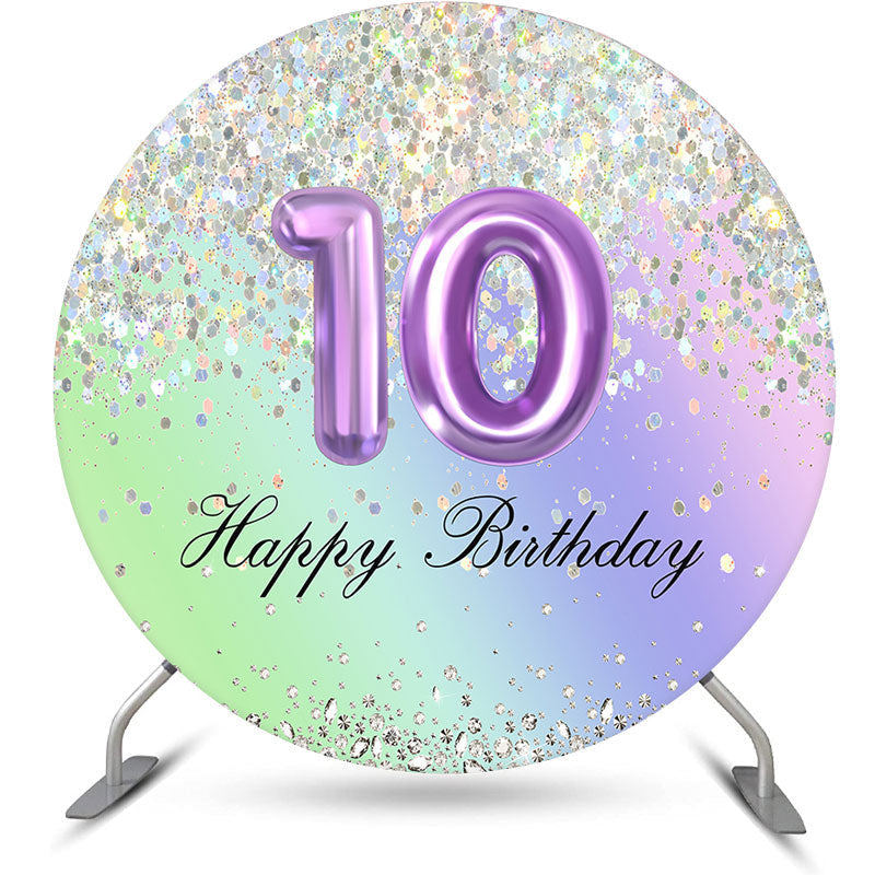 Aperturee - Glitter Sequin Round Happy 10th Birthday Backdrop