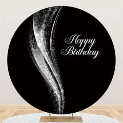 Aperturee Glitter Silver And Black Happy Birthday Circle Backdrop