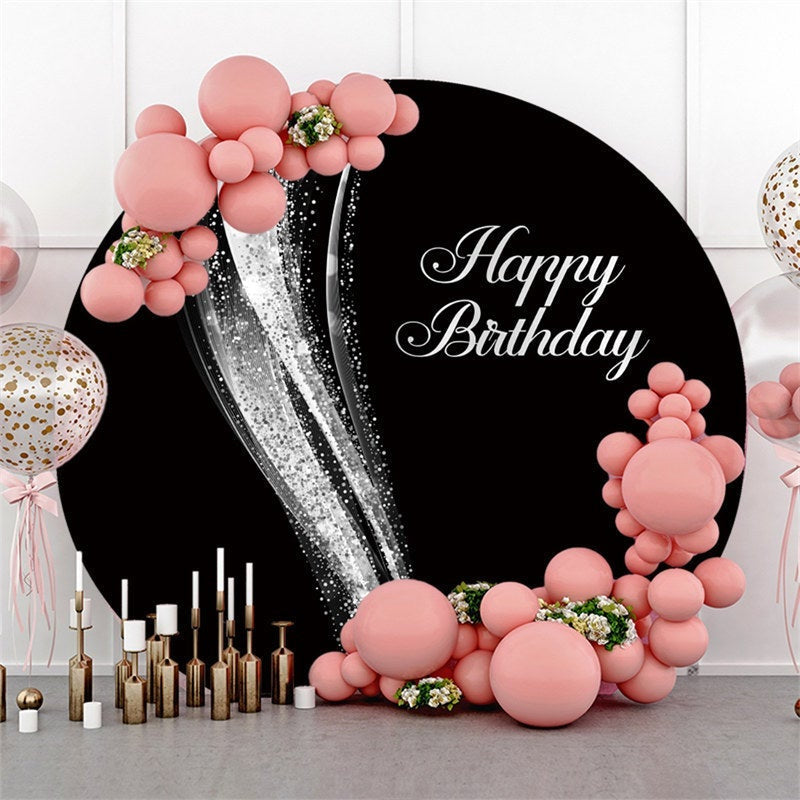 Aperturee Glitter Silver And Black Happy Birthday Circle Backdrop