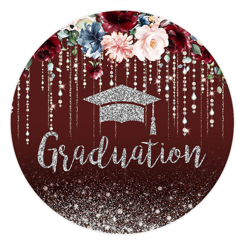 Aperturee Glitter Silver And Burgundy Flower Round Grad Backdrop