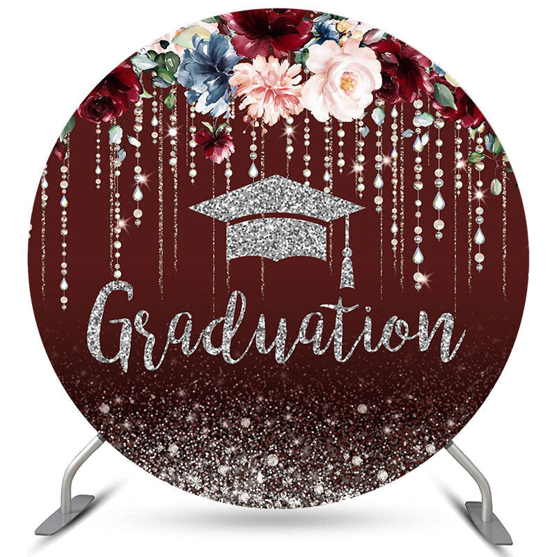 Aperturee Glitter Silver And Burgundy Flower Round Grad Backdrop