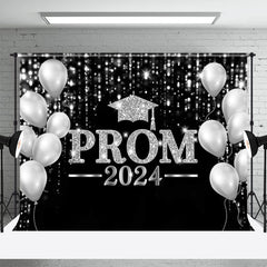 Aperturee - Glitter Silver Balloon Black Bokeh Prom Backdrop